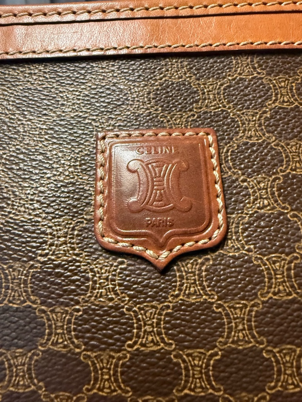 Celine Brown Monogram Canvas  Zip Clutch with Tan Trim - Picture 3 of 5